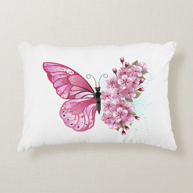 Flower Butterfly with Pink Sakura Dekokissen (Vorderseite)
