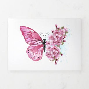 Flower Butterfly with Pink Sakura Dreifach Gefaltete Einladung