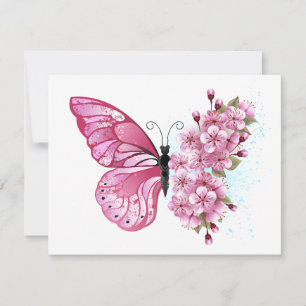 Flower Butterfly with Pink Sakura Einladung