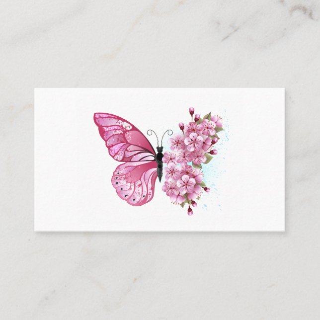 Flower Butterfly with Pink Sakura Empfehlungskarte (Vorderseite)