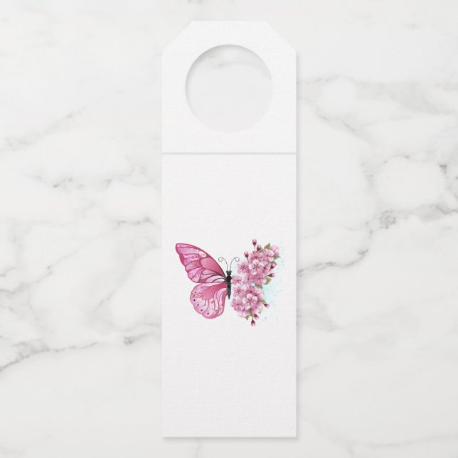 Flower Butterfly with Pink Sakura Flaschenanhänger (Vorderseite)