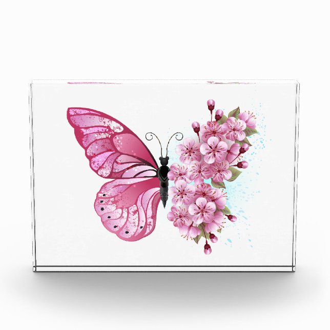 Flower Butterfly with Pink Sakura Fotoblock (Vorderseite)