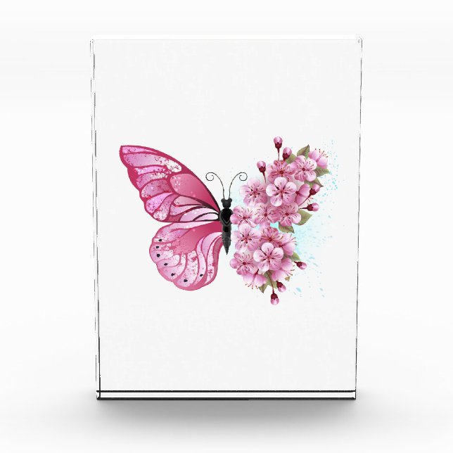Flower Butterfly with Pink Sakura Fotoblock (Vorderseite)