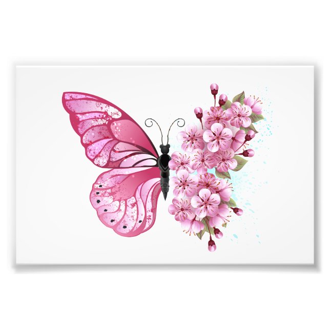 Flower Butterfly with Pink Sakura Fotodruck (Vorne)