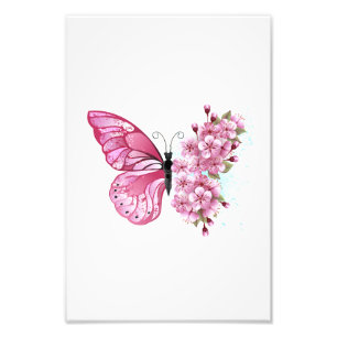 Flower Butterfly with Pink Sakura Fotodruck