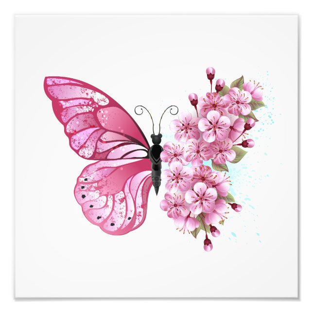Flower Butterfly with Pink Sakura Fotodruck (Vorne)