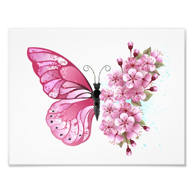 Flower Butterfly with Pink Sakura Fotodruck (Vorne)