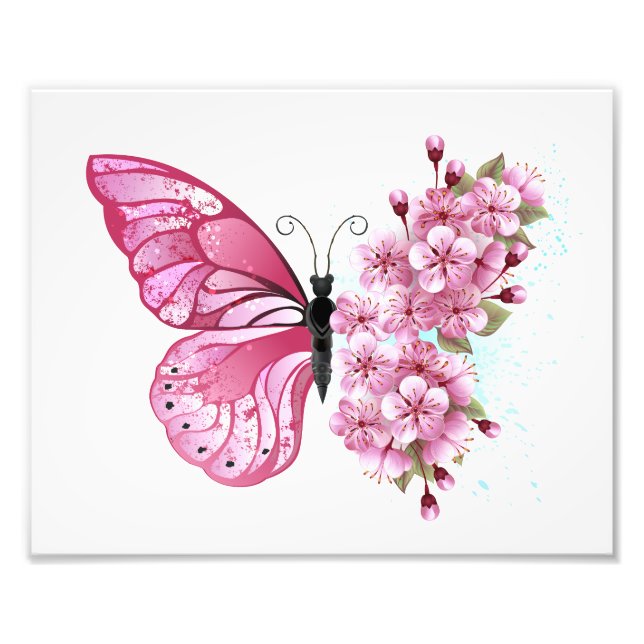 Flower Butterfly with Pink Sakura Fotodruck (Vorne)