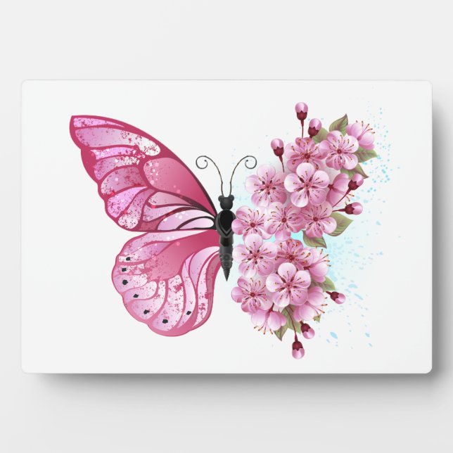 Flower Butterfly with Pink Sakura Fotoplatte (Vorderseite)