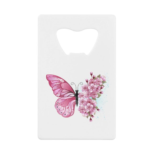 Flower Butterfly with Pink Sakura Geldbeutel Flaschenöffner (Vorderseite)