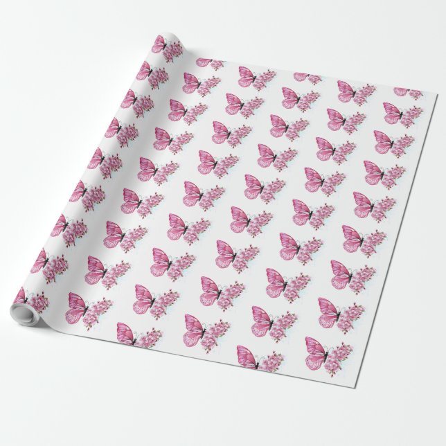 Flower Butterfly with Pink Sakura Geschenkpapier (Ungerollt)
