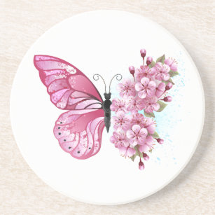 Flower Butterfly with Pink Sakura Getränkeuntersetzer