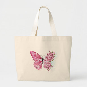 Flower Butterfly with Pink Sakura Jumbo Stoffbeutel