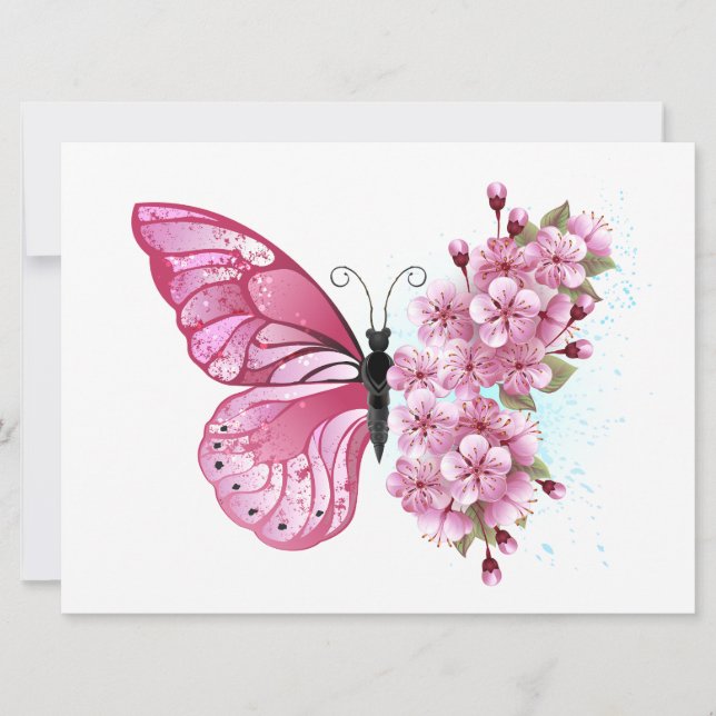Flower Butterfly with Pink Sakura Karte (Vorderseite)
