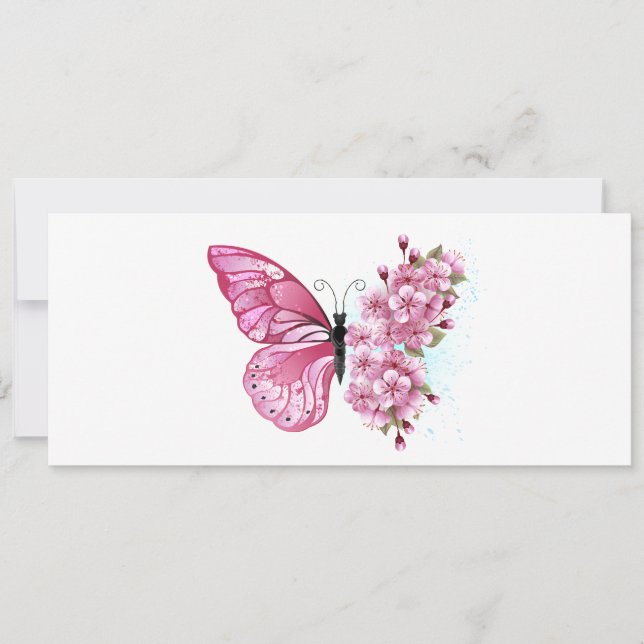 Flower Butterfly with Pink Sakura Karte (Vorderseite)
