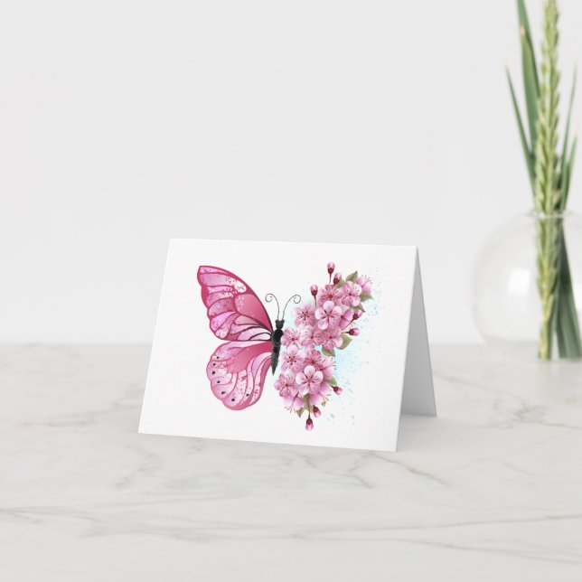 Flower Butterfly with Pink Sakura Karte (Vorderseite)