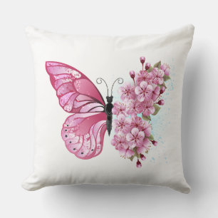 Flower Butterfly with Pink Sakura Kissen
