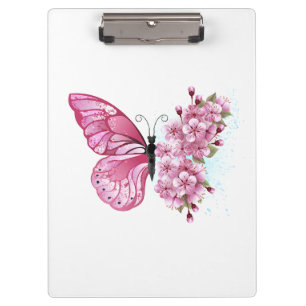 Flower Butterfly with Pink Sakura Klemmbrett