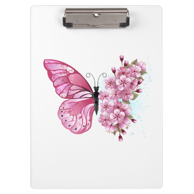 Flower Butterfly with Pink Sakura Klemmbrett (Vorderseite)