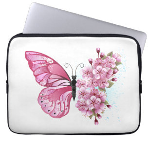 Flower Butterfly with Pink Sakura Laptopschutzhülle