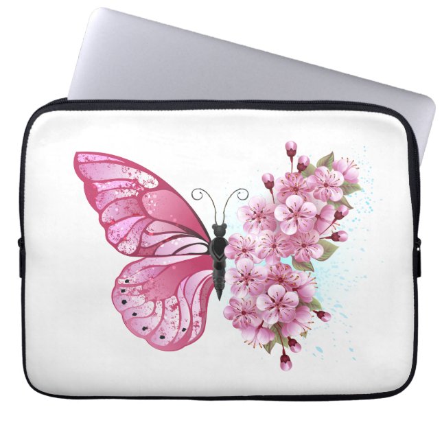 Flower Butterfly with Pink Sakura Laptopschutzhülle (Vorderseite)