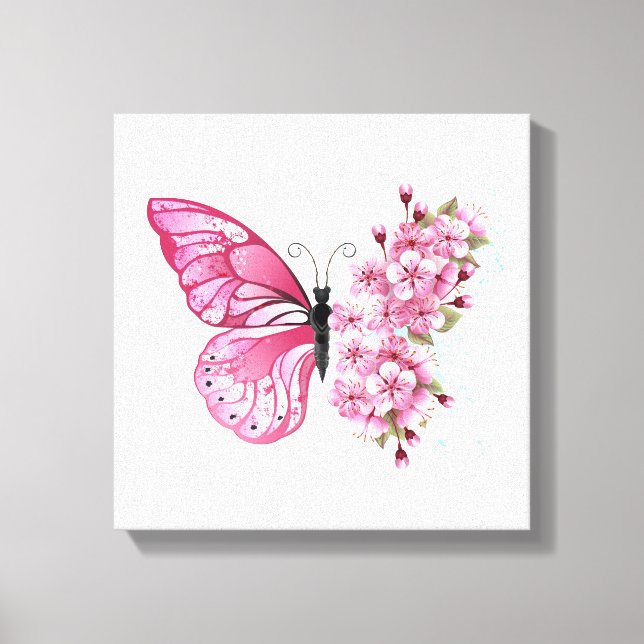 Flower Butterfly with Pink Sakura Leinwanddruck (Vorderseite)