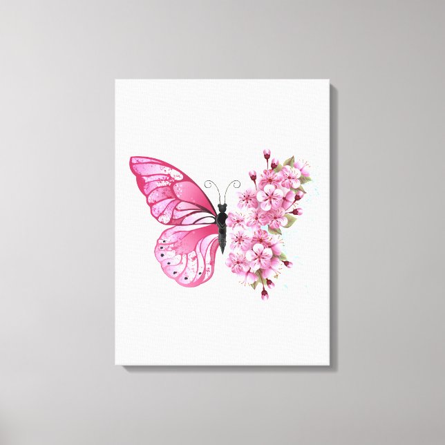 Flower Butterfly with Pink Sakura Leinwanddruck (Vorderseite)