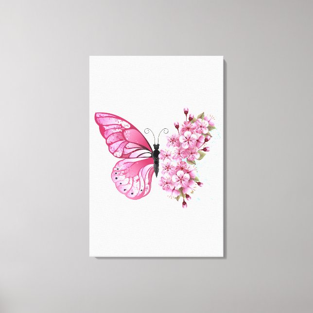 Flower Butterfly with Pink Sakura Leinwanddruck (Vorderseite)