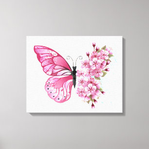 Flower Butterfly with Pink Sakura Leinwanddruck