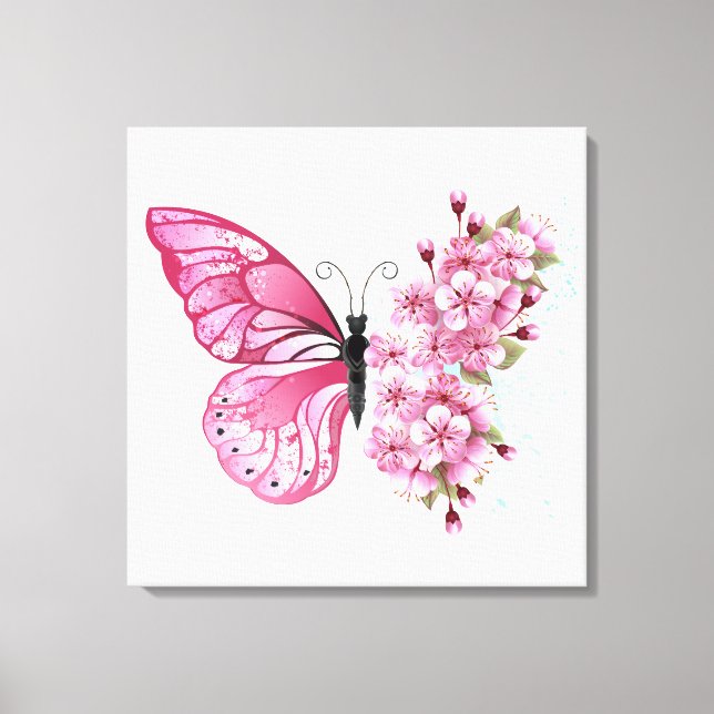 Flower Butterfly with Pink Sakura Leinwanddruck (Vorderseite)