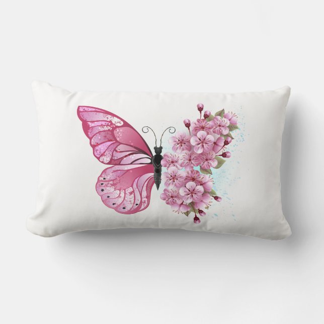 Flower Butterfly with Pink Sakura Lendenkissen (Vorderseite)