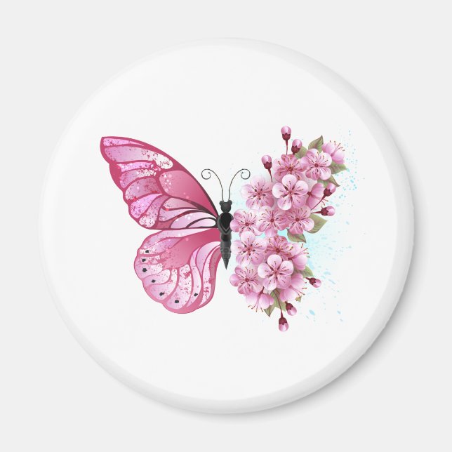 Flower Butterfly with Pink Sakura Magnet (Vorne)