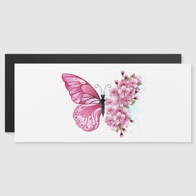 Flower Butterfly with Pink Sakura Magneteinladung (Vorne/Hinten)