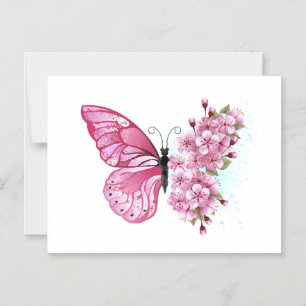 Flower Butterfly with Pink Sakura Magneteinladung