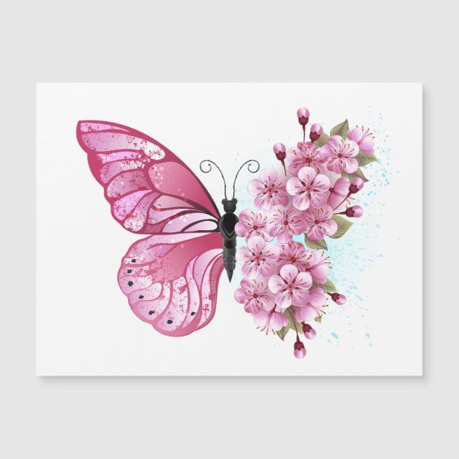 Flower Butterfly with Pink Sakura Magnetkarte (Vorderseite)