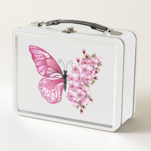 Flower Butterfly with Pink Sakura Metall Brotdose