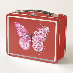 Flower Butterfly with Pink Sakura Metall Brotdose