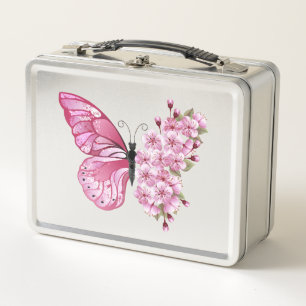 Flower Butterfly with Pink Sakura Metall Brotdose