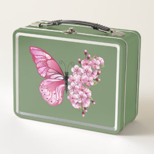 Flower Butterfly with Pink Sakura Metall Brotdose