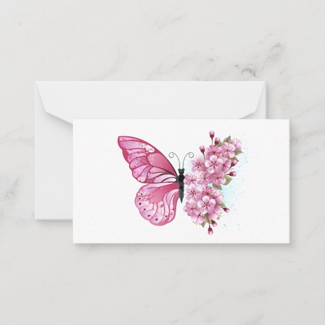 Flower Butterfly with Pink Sakura Mitteilungskarte (Vorderseite)