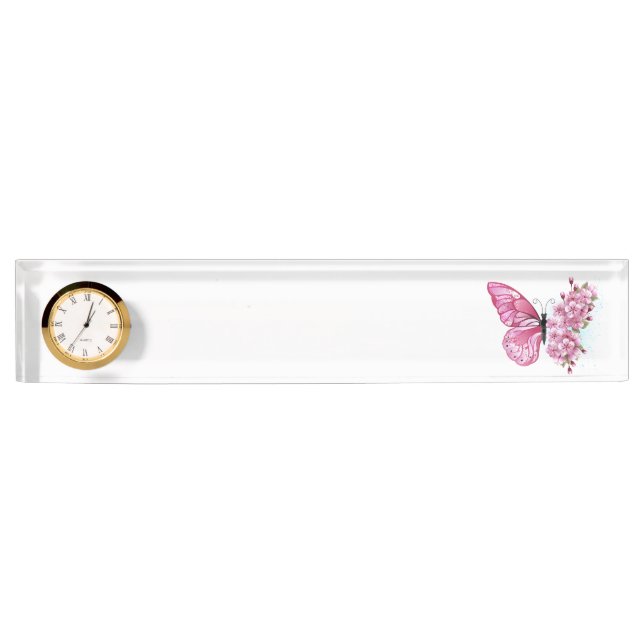 Flower Butterfly with Pink Sakura Namensplakette (Vorderseite)