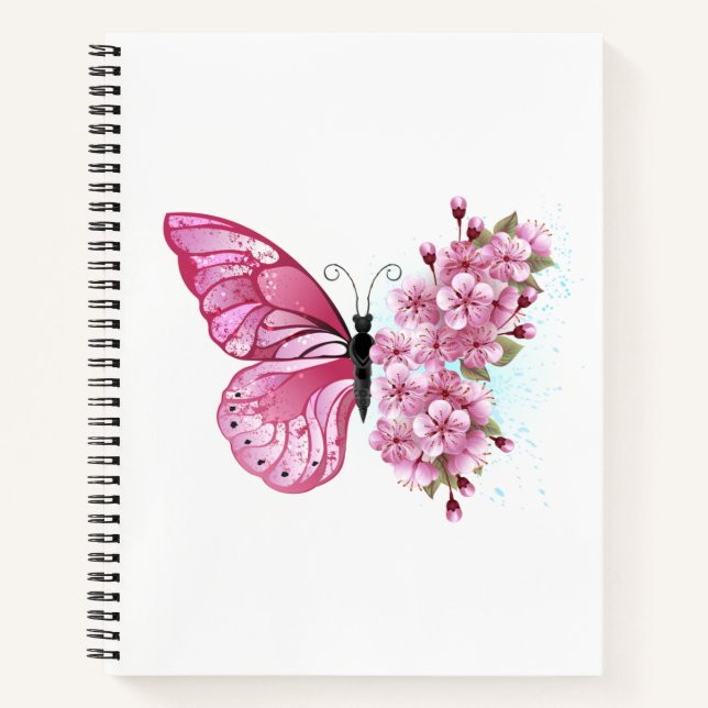 Flower Butterfly with Pink Sakura Notizbuch (Vorderseite)