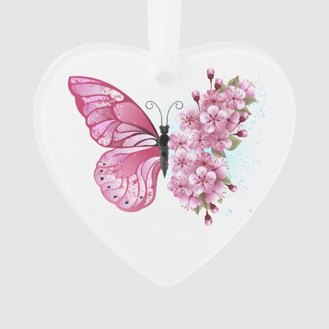 Flower Butterfly with Pink Sakura Ornament (Vorderseite)