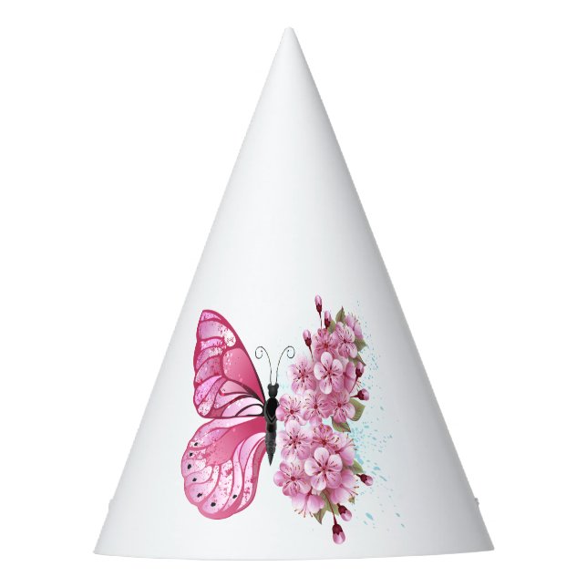 Flower Butterfly with Pink Sakura Partyhütchen (Vorderseite)