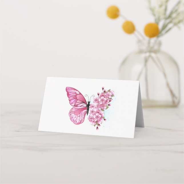 Flower Butterfly with Pink Sakura Platzkarte (Vorderseite)