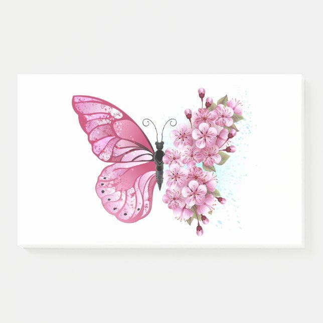 Flower Butterfly with Pink Sakura Post-it Klebezettel (Vorderseite)