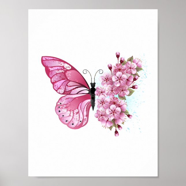 Flower Butterfly with Pink Sakura Poster (Vorne)
