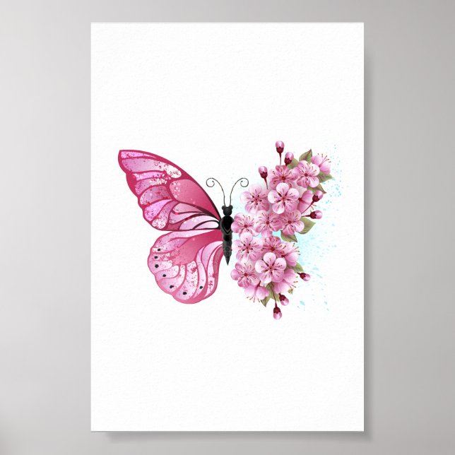Flower Butterfly with Pink Sakura Poster (Vorne)