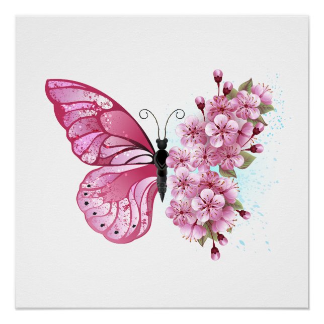 Flower Butterfly with Pink Sakura Poster (Vorderseite)