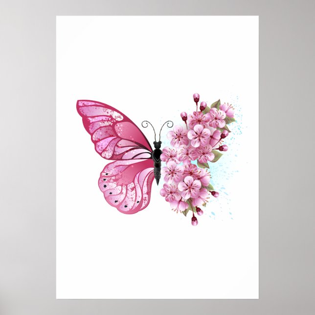 Flower Butterfly with Pink Sakura Poster (Vorne)